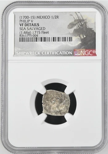 1700-1715 Mexico Cob 1/2 Real NGC VF Sea Salvaged 1715 Fleet Shipwreck