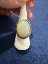 Vtg Sterling Silver 925 Wide Band Oval Moonstone Cocktail Ring