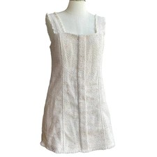 House of Harlow 1960 Women's Tweed Mini Dress Sleeveless Fringed Square Neck S
