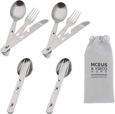 4-in-1 Camping Utensil Set for 4 Stainless Steel Spoon Fork Knife Bottle Opener