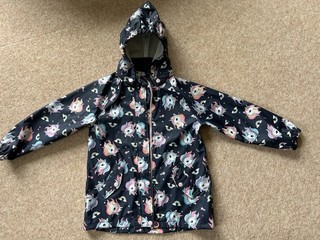 H&M Rain Hooded Navy Unicorn Jacket with Pockets Size 6 8 Years VGC