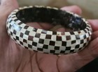 Vintage Mother of Pearl & Abalone Inlaid Black & White Checked Bangle Bracelet — photo 5