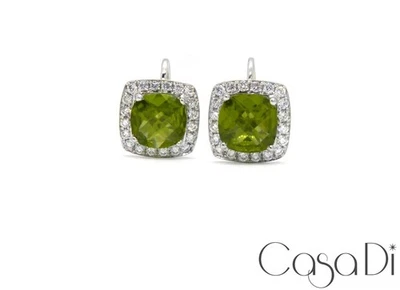 Ohrhänger 40 Brillanten 0,74ct Tw-Vsi  2 Peridot 4,30ct  18K 750 Weißgold - Bild 1 von 4