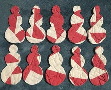 10 ANTIQUE CUTTER QUILT SNOWMEN! RED WHITE! Christmas! Scrapbooking! Applique!