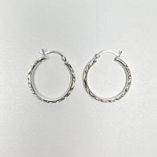 Sterling Silver 925 1" inch Diamond Cut Faceted Hoop earrings 2.59g