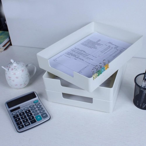 Letter-Size Tray Desk Drawer Organizer A4 Plastic Paper Stackable ...