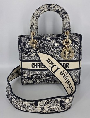 Dior Lady Dior Tasche ''Toile de Jouy'' mittelgroß aus Segeltuch in blau & ecru