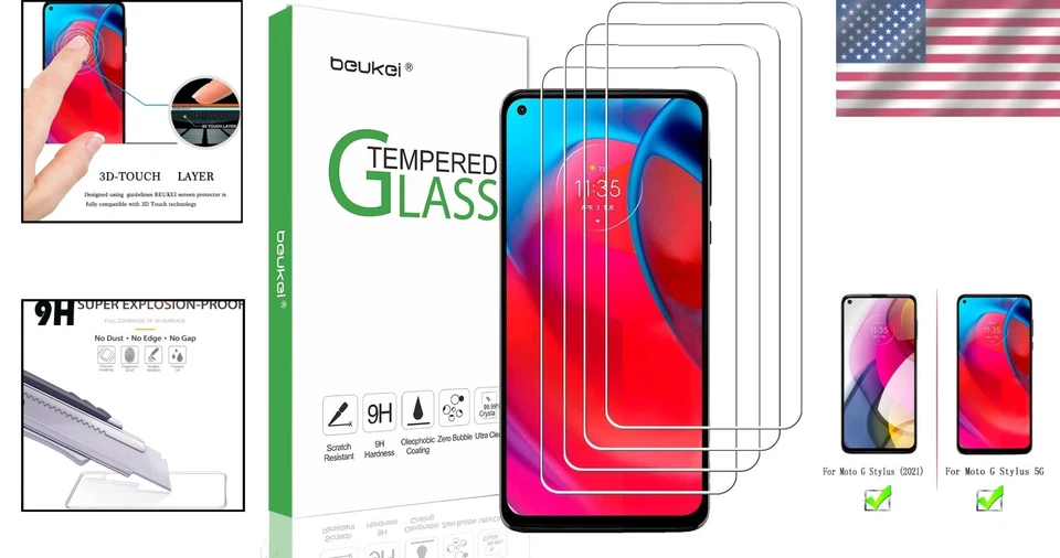 Case Friendly Tempered Glass Protector 4 Pack for Moto G Stylus Display - Image 2 of 4
