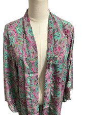 Rhea Paisley Kimono Duster Cardigan One Size NWT Pink Teal Boho Beach Cover Up