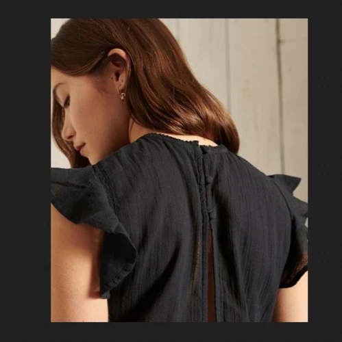 Superdry 女式 Maisie 蕾丝连身裤黑色飘动袖镂空连身裤 S US 6 — 第 4/4 张图片