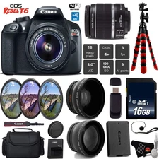 Canon EOS Rebel T6 DSLR Camera 18-55mm is II Lens + UV FLD CPL Filter Kit + Wide