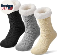 3 Pairs Slipper Socks with Grips for Women Non Slip Thick Fuzzy Socks Winter War