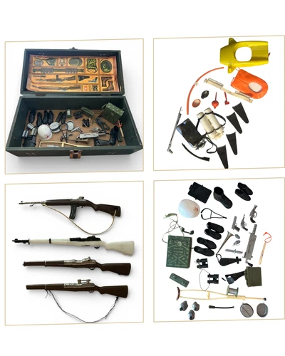 1960s GI Joe Huge Accessory Lot Hasbro + Green Footlocker Storage Trunk Handles