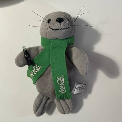 Vintage Coca-Cola Seal Pup With Green Scarf And Soda Bottle 8  Plush Toy