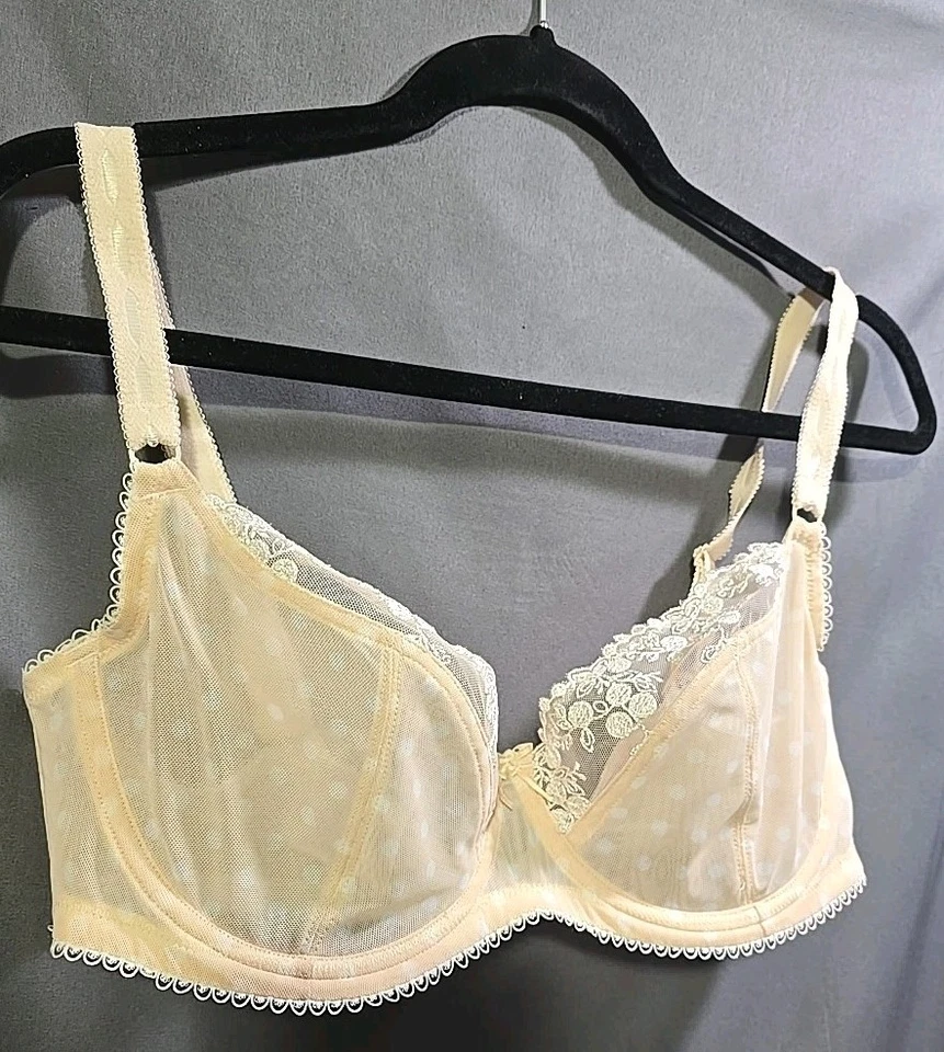 Sujetador 38D con aros Demi Polkadot bordado floral malla ribete Paramour Felina Foto 3 de 4