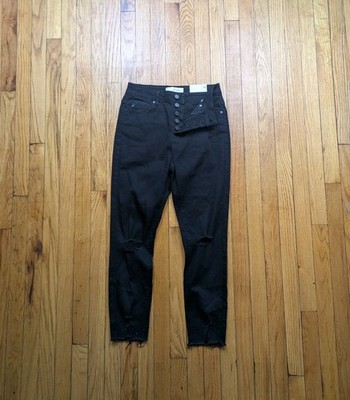 New Kancan High Rise Ankle Skinny Jeans Womens 5/26 Black Distressed Frayed Hem