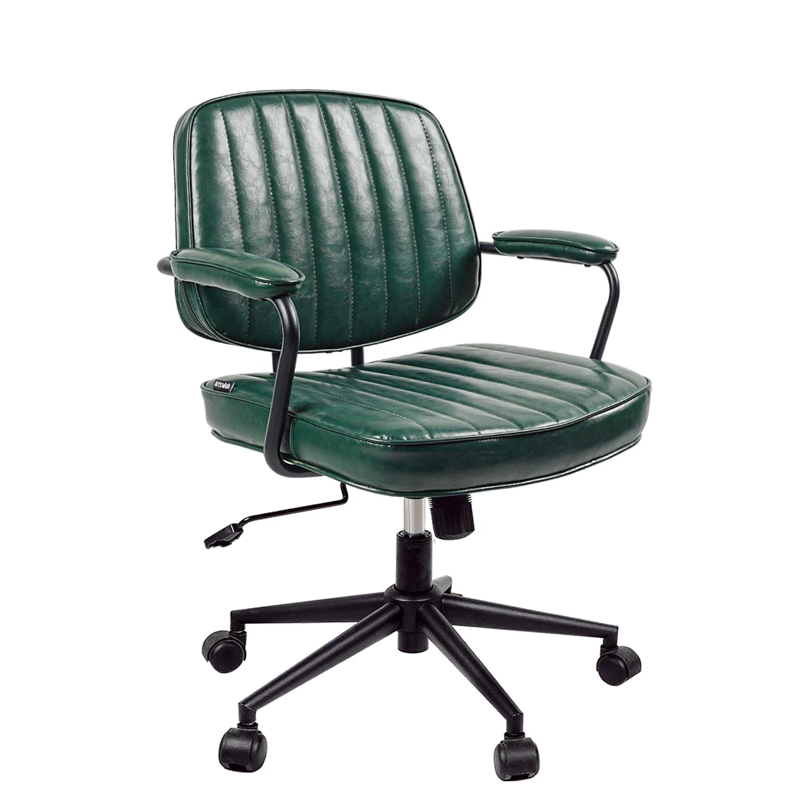 Artswish Leather Office Chair Brown Desk Chair with Wheels Arms, Mid Back Leather Executive Computer Chair Mid Century Chairs for Home Office - Thumbnail 3