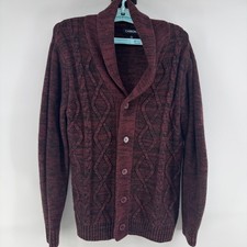 Carbon Shawl Collar Cardigan Sweater Men  s Large Red Cable Knit