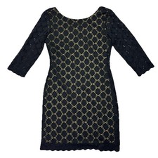 RN Studio Black Lace Sheath Dress Womens 4P Petite Nude Lined Cocktail Party