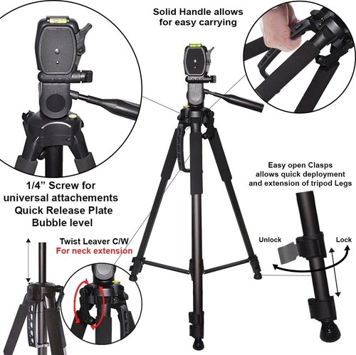 TRÍPODE PRO 72' pulgadas para Canon EOS 80D 77D 70D 60D con liberación rápida - Imagen 2 de 10