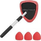 Red Car Window Cleaning Tool, Extendable Long Handle Reusable Microfiber Pads