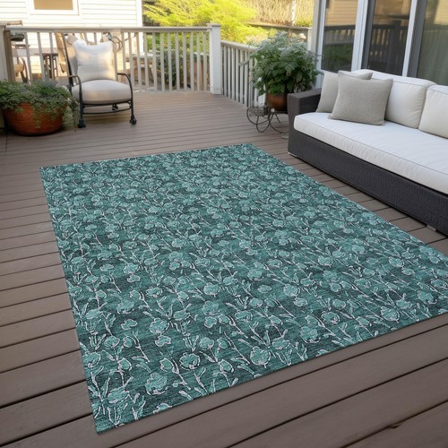 Addison Rugs Chantille ACN692 Teal 3' x 5' Indoor Outdoor Area Rug, Easy Clea... - Picture 7 of 8