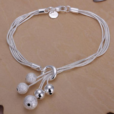 Womens 925 Sterling Silver Multilayer Snake Chain Bead Ball Bracelet B426