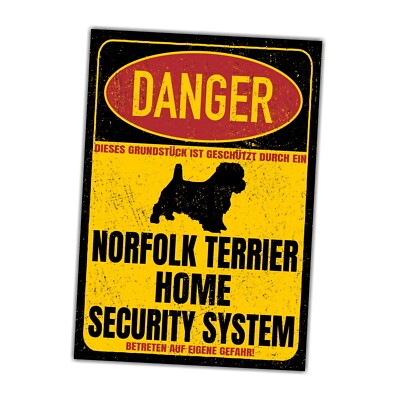 Norfolk Terrier Norfork Schild Danger Security System Türschild Hundeschild Warn