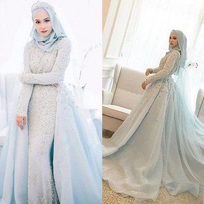 light blue wedding dress with sleeves