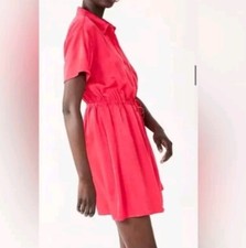 Nine West Button Down Waist Tie Silky Hot Pink Women's Dress S NWOT