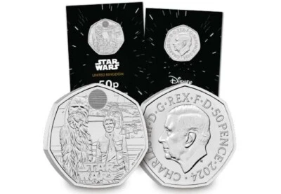 2024 Han Solo and Chewbacca Star Wars 50p Coin Royal Mint / BU Change Checker