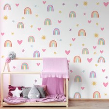 82PCS Rainbow Wall Stickers Decals Stars Hearts Kids Bedroom Nursery Wall Decor
