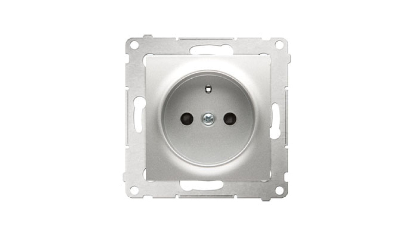 Simon 54 Single socket w/u 16A IP20 with track shutter, matt silver DGZ1Z /T2UK