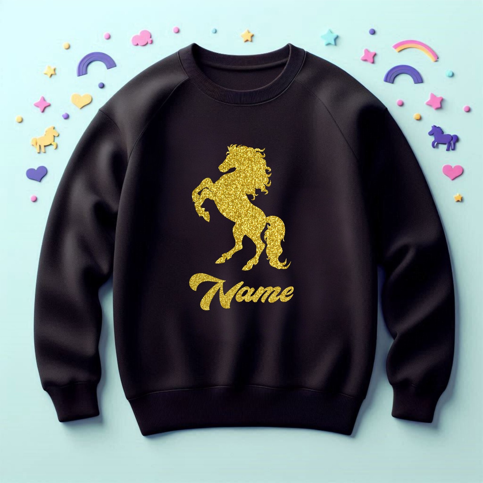 Maglione pony maglione pony oro glitter personalizzato felpa cavallo glitter