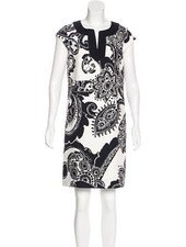 KATE SPADE Linen Cotton Sheath Paisley Prints Black White dress 14 XL 478 NEW