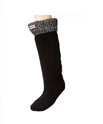 Hunter Original Tall Cable Knit Cuff Welly Boot Socks Black Size L