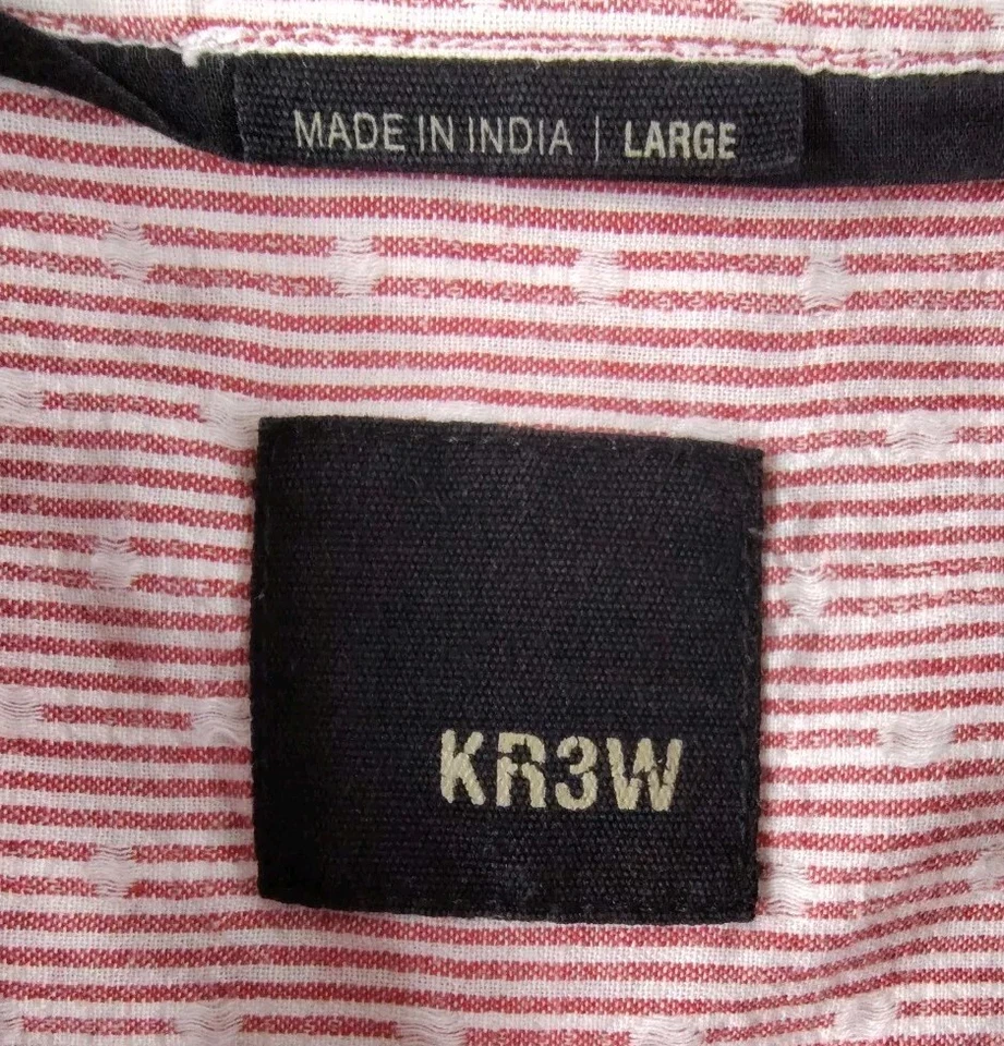 ✅👔🚨🎁🎄Rare KR3W Mens L Buttoned Up Collar Long Sleeve Shirt Red/White 📸SEE📏 - Image 4 of 4