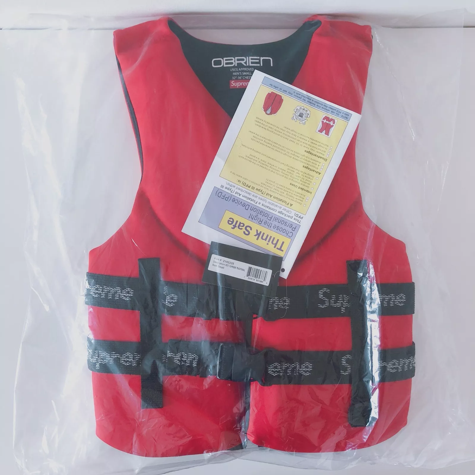 Gilet de vie Supreme O'Brien veste rouge noir blanc taille S NEUF S/S 2018