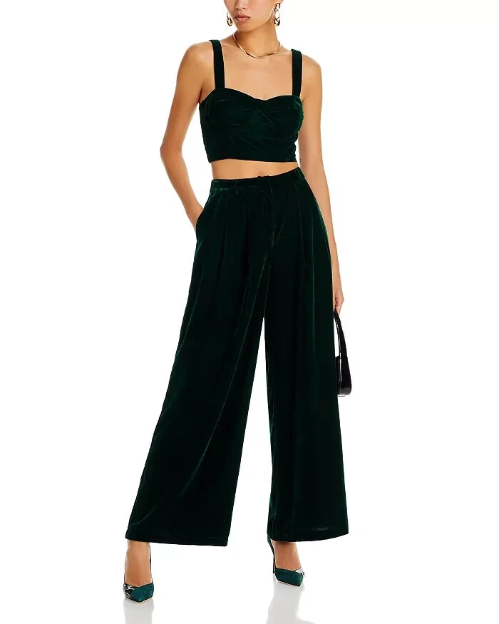 Calça Aqua L15613 Feminina Veludo Verde Escuro Perna Larga Tamanho M - Imagem 2 de 4