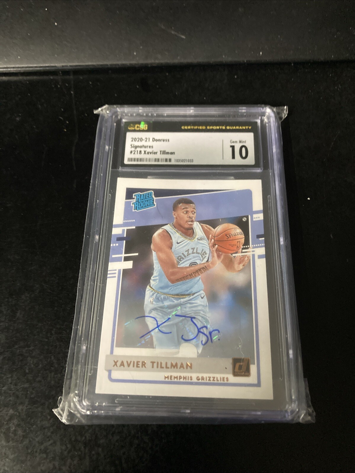 2020-21 DONRUSS SIGNATURE RATED ROOKIE XAVIER TILLMAN AUTO GRADED CSG 10!...