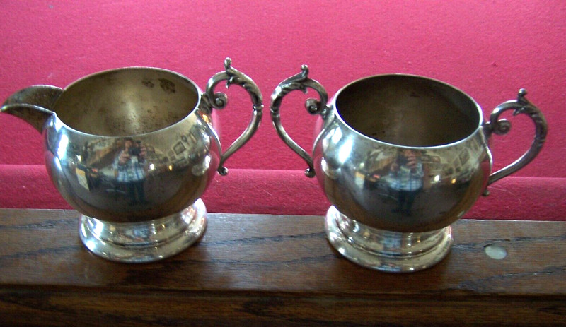 Vintage Sugar & Creamer Set - Retro Nice - Silver on Copper - Marked