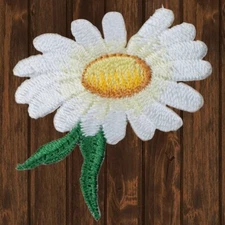 White Daisy Embroidered Patch — Iron On