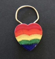 Vintage Keychain RAINBOW HEART Key Ring Detachable Metal Fob 🌈