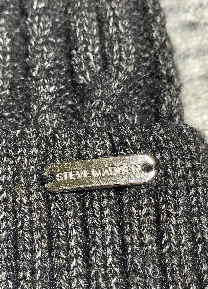 Steve Madden Womens Winter Scarf & Beanie/Hat Black White Gray