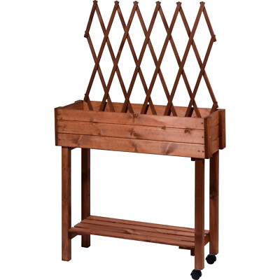 Dobar Hochbeet rollbar mit Rankgitter und Ablage, Pflanzkasten, Holz