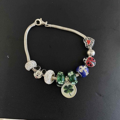 Disney Bracelet Shamrock Charms 8.5” Sterling Silver 925 Italy Marked IBB - Picture 18 of 18