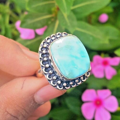 Larimar Gemstone 925 Sterling Silver Handmade Ring Jewelry All Size - Picture 1 of 4