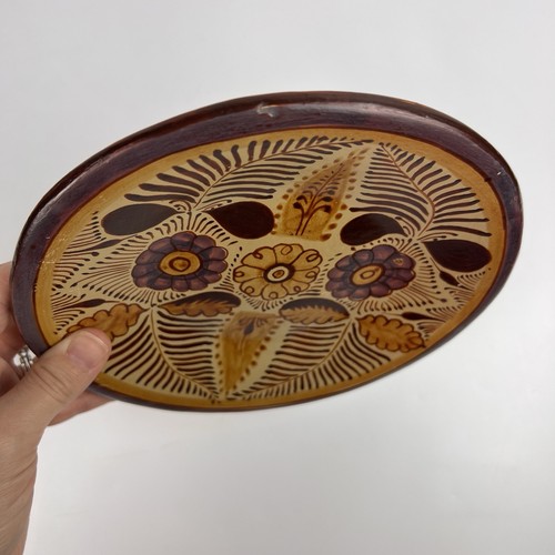 Vintage Tonala Mexiko Keramik Wandbehang Teller 7,75" Blumen Blätter signiert - Bild 5 von 11
