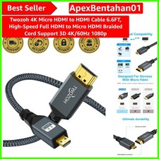 Durable 6.6FT Micro HDMI to HDMI Cable with Gold-Plated Connectors - 4K Support