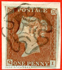 SG. 8L. B1 (1). BS17. " QI ". 1d Red - Brown. Plate 28. A very fine used  B66924